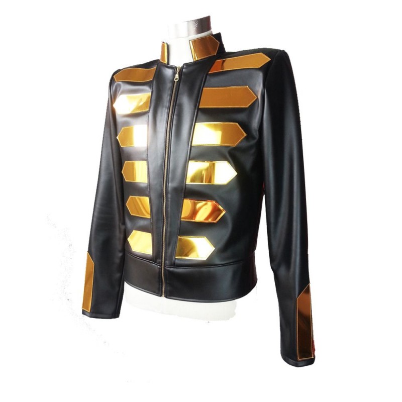 Nightclub Gold Fashion Leather Jacket DJ Singers Rock Punk Motorcycle Jacket